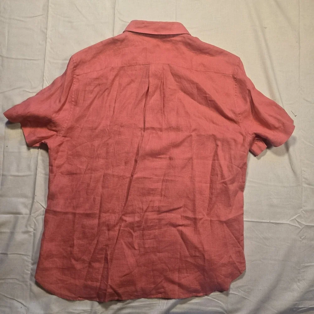 NWT Vince Men's Cotton/Linen Short Sleeve Shirt Red Size Large